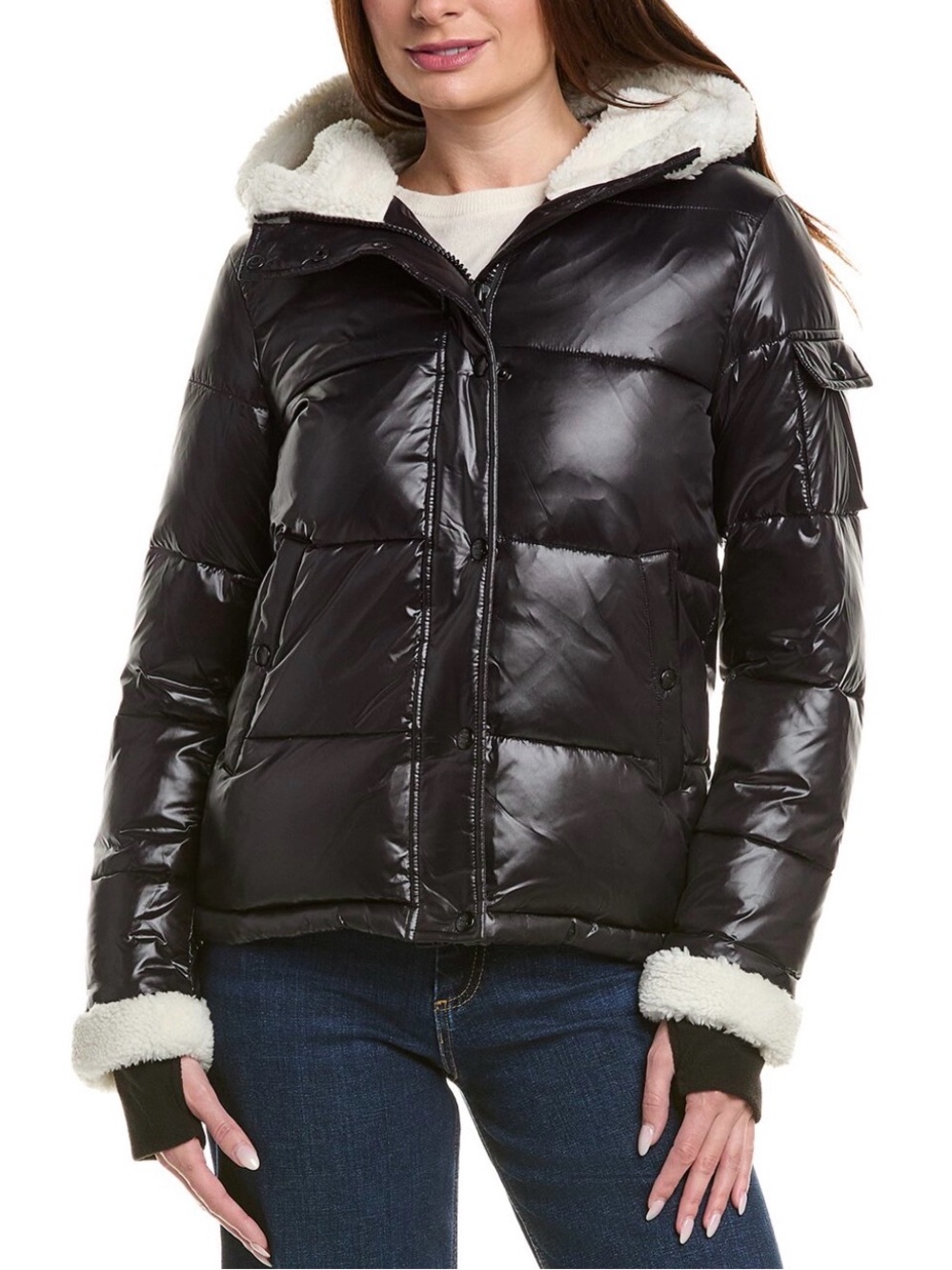 S13 Jane Women’s Black Puffer Jacket with Sherpa Lining